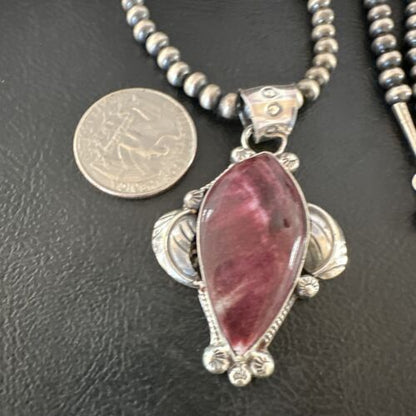 Navajo Purple Spiny Oyster Pendant Necklace | Sterling Silver | Authentic Native American Handmade | 15624