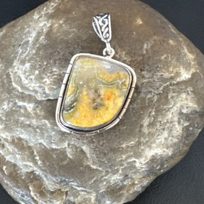 Navajo Bumblebee Jasper Pendant Necklace | Sterling Silver | Authentic Native American Handmade | 15963