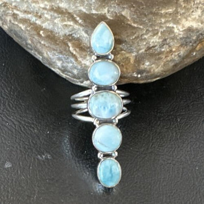 Navajo Blue Larimar Multi-Stone Ring | Authentic Native American Sterling Silver | Multi-Stone | Sz 8 | 15930