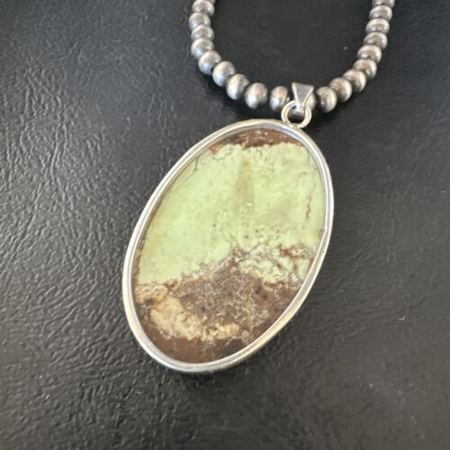 Navajo Green Gaspeite Pendant Necklace | Sterling Silver | Authentic Native American Handmade | 15486