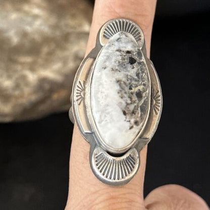 Navajo White Buffalo Turquoise Ring | Sterling Silver | Sz 8 | Authentic Native American Handmade | 14555