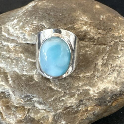 Womens Blue Larimar Navajo Sterling Silver Ring Size 7.5 17666