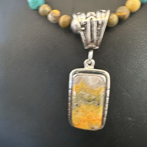 Men's BumbleBee Jasper Pendant Necklace | Navajo Pearls | Sterling Silver | Authentic Native American Handmade | 16880 - Masha USA