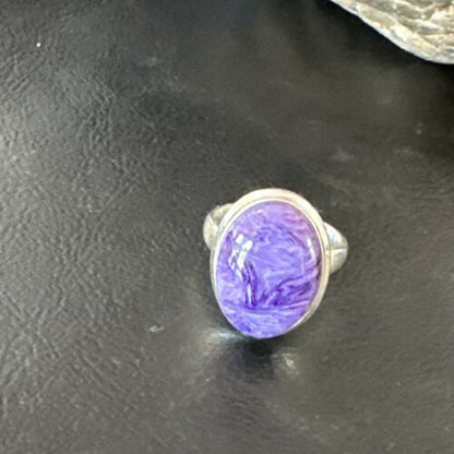 Women's Purple Charoite Navajo Oval Ring | Sterling Silver | Sz 7 | Authentic Native American Handmade | 16051