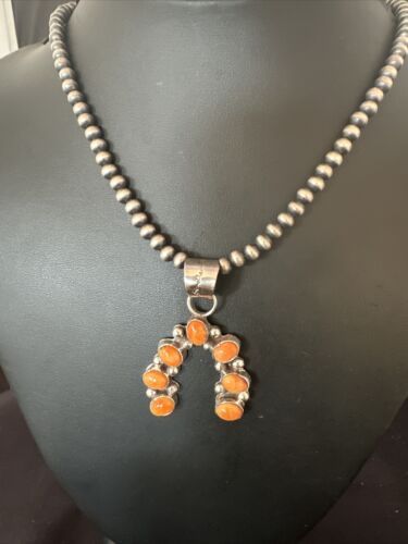 Navajo Spiny Oyster Naja Pendant Necklace | Sterling Silver | 20" | Authentic Native American Handmade | 15756