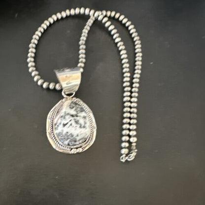 Men's White Buffalo Turquoise Pendant Necklace | Navajo Pearl Sterling Silver | 17041