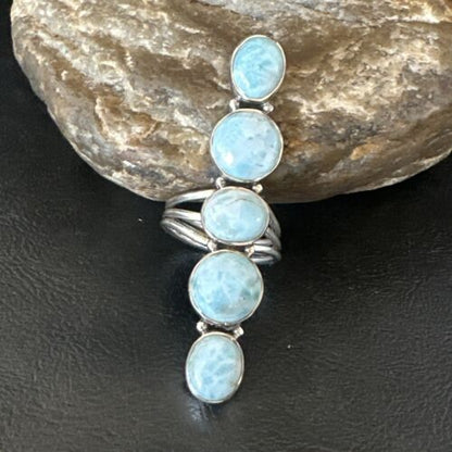 Navajo Blue Larimar Multi-Stone Cluster Ring | Authentic Native American Sterling Silver | Sz 9.5 | 17555