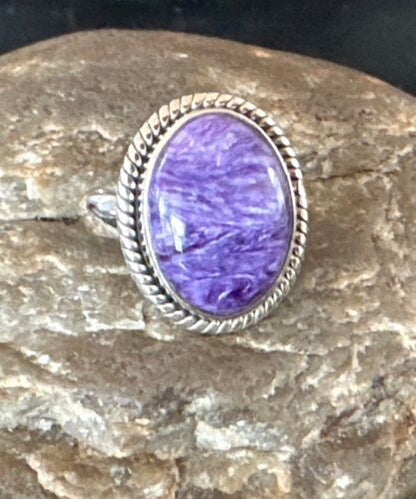 Navajo Purple Charoite Oval Ring | Sterling Silver | Adjustable Sz 9 | Authentic Native American Handmade | 17248