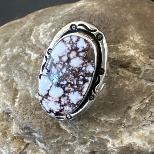 Navajo Wild Horse Turquoise Ring | Sterling Silver | Sz 7.5 | Authentic Native American Handmade | 16469