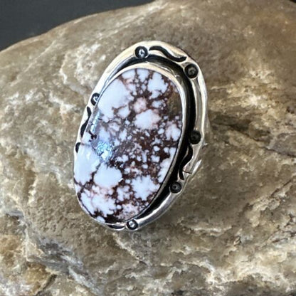 Navajo Wild Horse Turquoise Ring | Sterling Silver | Sz 7.5 | Authentic Native American Handmade | 16469