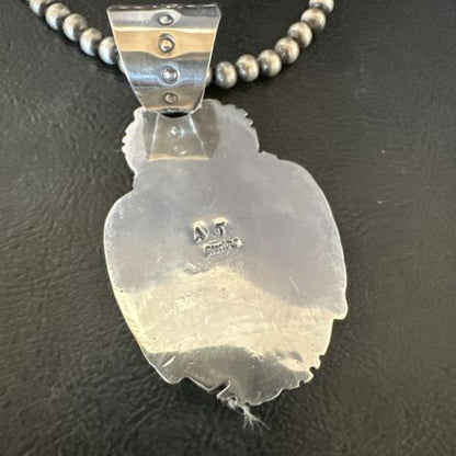 Men's Navajo Green Turquoise Pendant Necklace | Sterling Silver | Authentic Native American Handmade | 17532