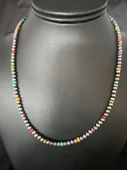 Multi-Color 4mm Navajo Pearls Necklace | Sterling Silver | 20" Hook Eye | Authentic Native American Handmade | 94320