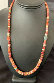 Navajo Spiny Oyster Turquoise Necklace | Sterling Silver | 22" | Authentic Native American Handmade | 10694