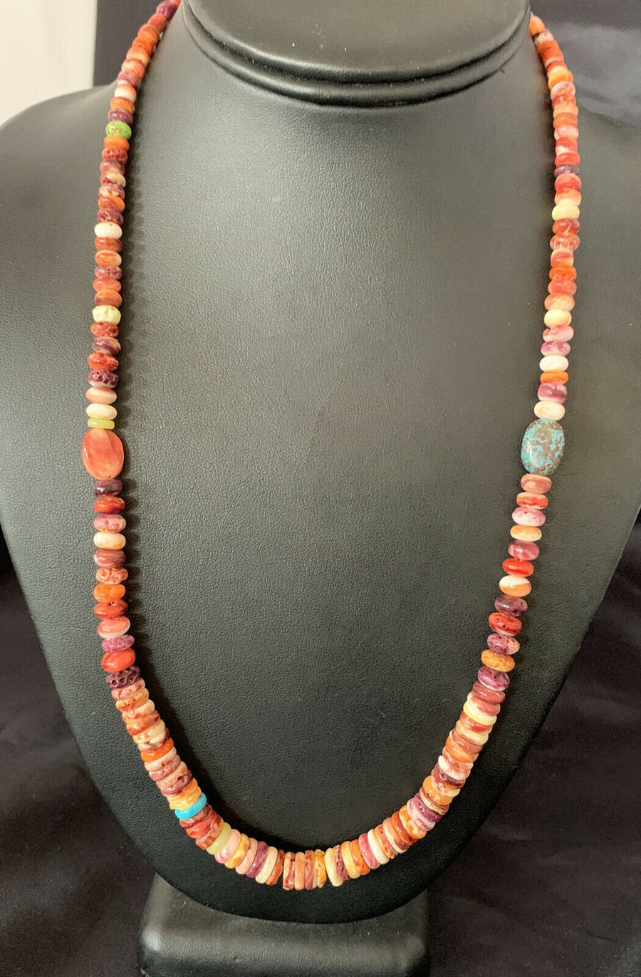 Navajo Spiny Oyster Turquoise Necklace | Sterling Silver | 22" | Authentic Native American Handmade | 10694