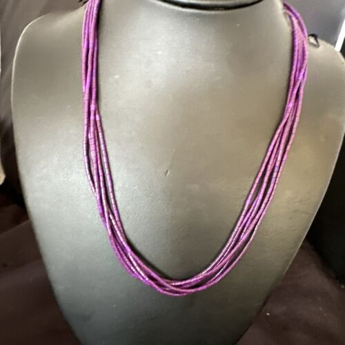Stabilized Sugilite 5-Strand Heishi Necklace | Sterling Silver Tube | 19" | 17172
