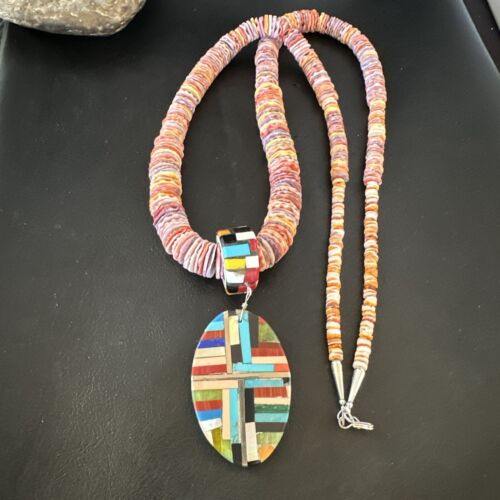Santo Domingo Multi-Color Spiny Inlay Pendant Necklace | Sterling Silver | 32" | 16854