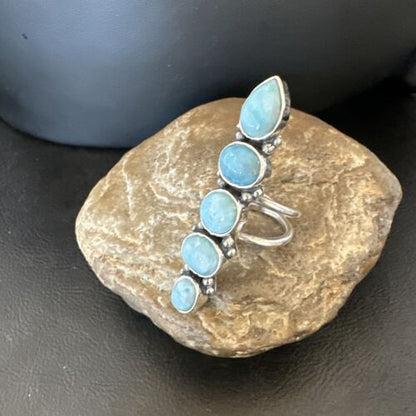Navajo Blue Larimar Multi-Stone Cluster Ring | Authentic Native American Sterling Silver | Sz 9.5 | 16607