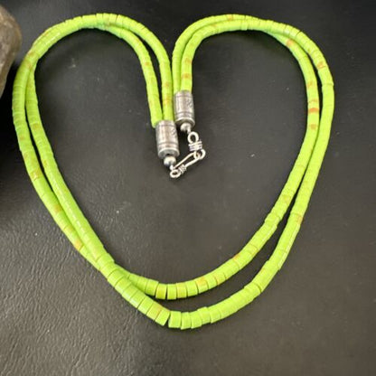 Navajo Green Gaspeite Stabilized Necklace | Sterling Silver | 22" | Authentic Native American Handmade | 16467