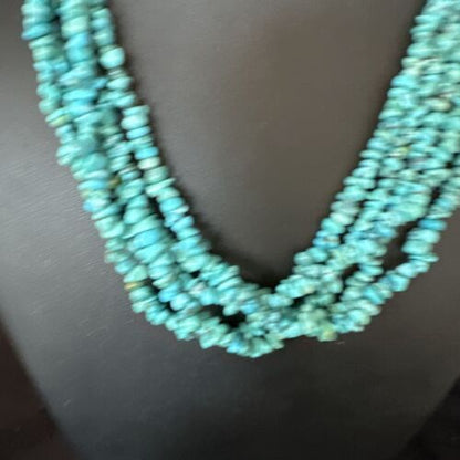 Navajo Blue Turquoise Nugget Bead Necklace | 5 Strand | Sterling Silver | 18" | 15077