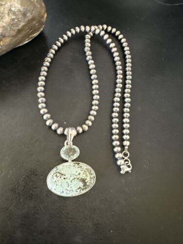 Navajo Dry Creek Turquoise Topaz Pendant Necklace | Sterling Silver | Authentic Native American Handmade | 16436