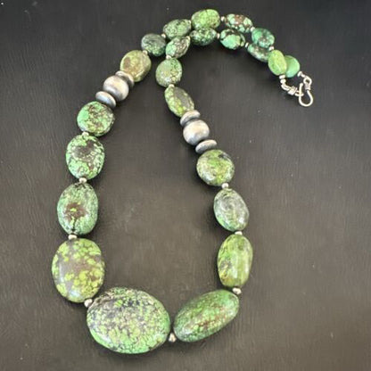 Navajo Green Spiderweb Turquoise Necklace | Sterling Silver | 20" | Authentic Native American Handmade | 17503