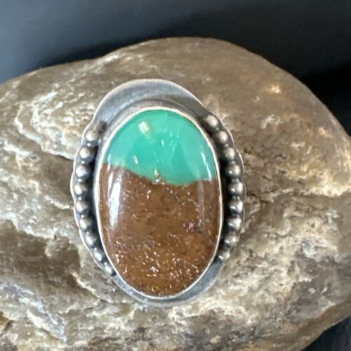 Native American Navajo Green Turquoise Ring | Sterling Silver | Sz 8 | 15917