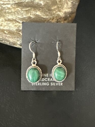 Navajo Green Malachite Dangle Earrings | Sterling Silver | Authentic Native American Handmade | 14923