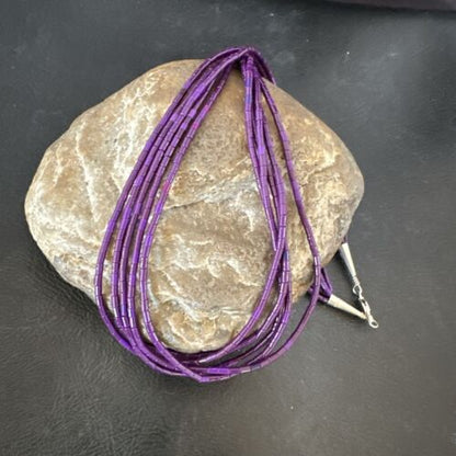 Stabilized Sugilite 5-Strand Heishi Necklace | Sterling Silver Tube | 19" | 17172