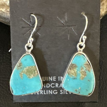 Navajo Blue Turquoise Dangle Earrings | Sterling Silver | Authentic Native American Handmade | 15438