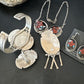 Native American Zuni Inlay Necklace Earrings Bracelet Set | Turquoise Onyx Coral | Sterling Silver | 16168
