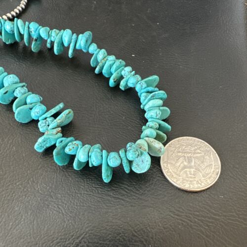 Navajo Blue Nugget Turquoise Bead Necklace | Sterling Silver Pearls | 20" | Authentic Native American Handmade | 16520