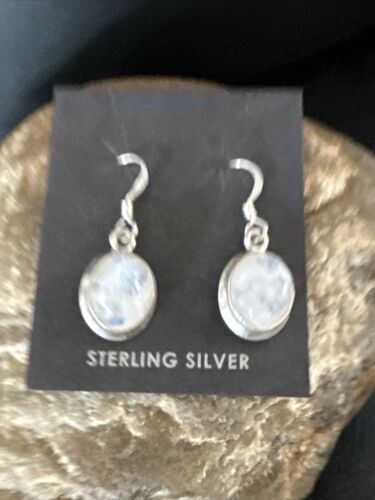 Navajo White Mother of Pearl Dangle Earrings | Sterling Silver | Authentic Native American Handmade | 15308