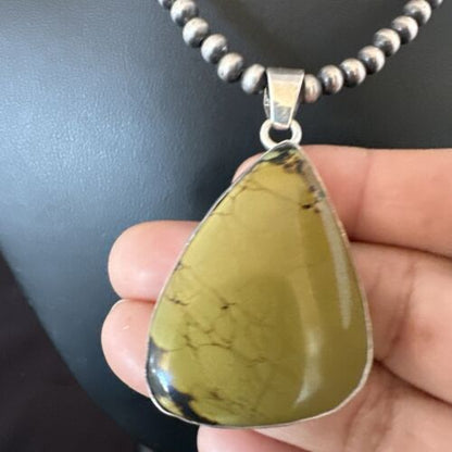 Men's Navajo Green Turquoise Pendant Necklace | Sterling Silver | Authentic Native American Handmade | 16275