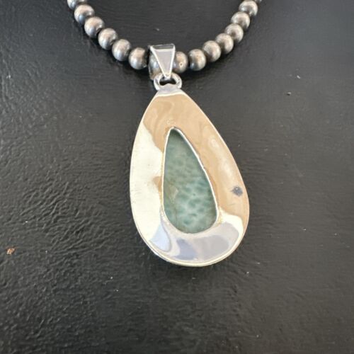 Navajo Blue Larimar Pendant Necklace | Sterling Silver Beads | Authentic Native American Handmade | 16963