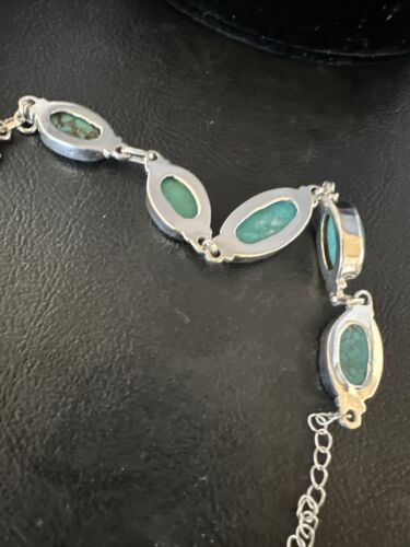 Navajo Blue Turquoise Link Bracelet | Sterling Silver | 8" | Authentic Native American Handmade | 15465