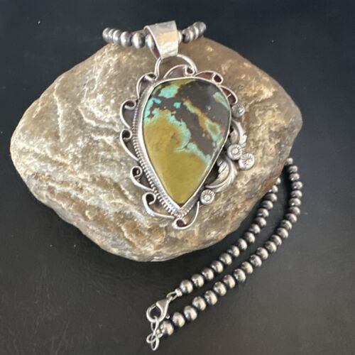Navajo Green Turquoise Necklace | Sterling Silver | Authentic Native American Handmade | 15037