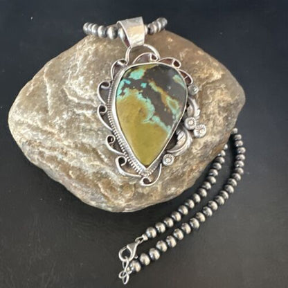 Navajo Green Turquoise Necklace | Sterling Silver | Authentic Native American Handmade | 15037
