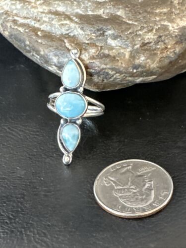 Navajo Women's Cluster Blue Larimar Multi-Stone Ring | Authentic Native American Sterling Silver | Sz 7 | 16162