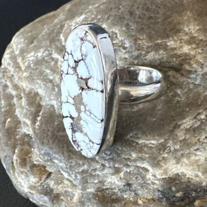 Women's Wild Horse Turquoise Ring | Navajo Sterling Silver | Sz 7 Adjustable | Authentic Native American Handmade | 15549