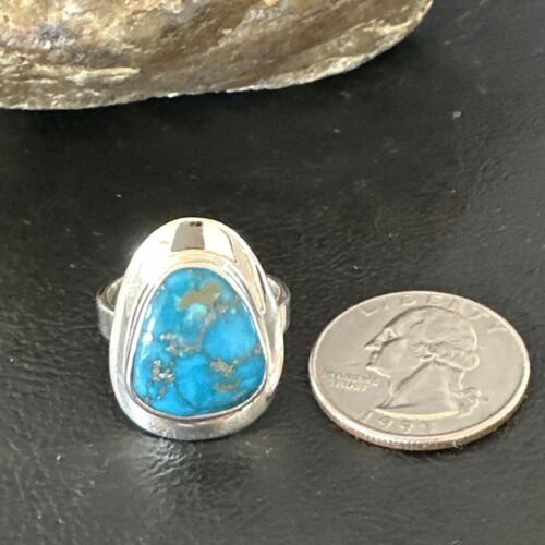 Navajo Blue Kingman Turquoise Ring | Sterling Silver | Sz 9 | Authentic Native American Handmade | 16587