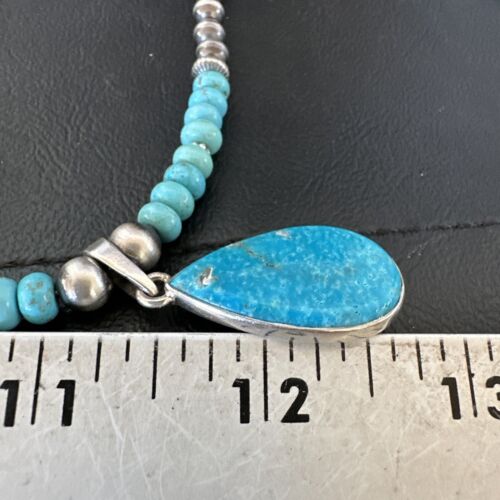 Navajo Pearls Kingman Turquoise Necklace | Sterling Silver Pendant | Authentic Native American Handmade | 17125