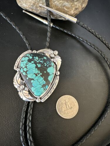 Men's Blue Spiderweb Turquoise Bolo Tie | Navajo Sterling Silver | Authentic Native American Handmade | 15007