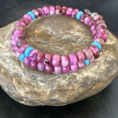 Navajo Purple Sugilite Turquoise Bead Bracelet | 6mm | Stainless Steel Memory Wire | Authentic Native American Handmade | 17613