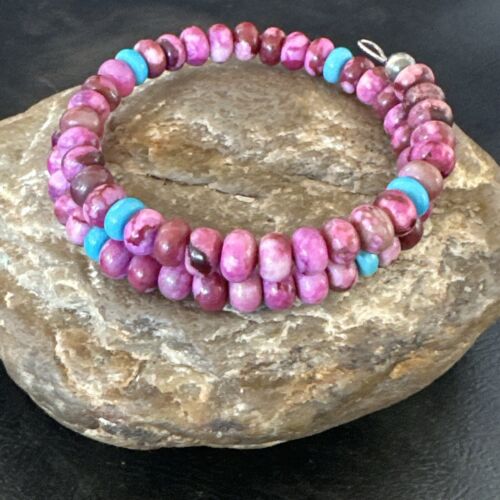 Navajo Purple Sugilite Turquoise Bead Bracelet | 6mm | Stainless Steel Memory Wire | Authentic Native American Handmade | 17613