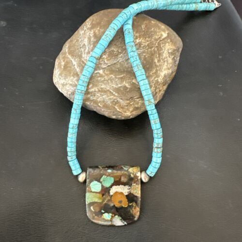 Navajo SpiderWeb Turquoise Heishi Pearls Necklace | Sterling Silver | 20" | Authentic Native American Handmade | 17089 - Masha USA