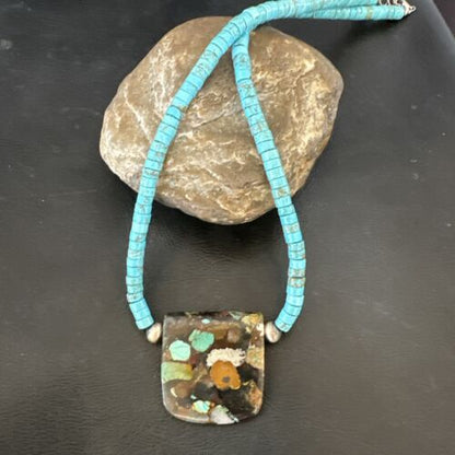 Navajo SpiderWeb Turquoise Heishi Pearls Necklace | Sterling Silver | 20" | Authentic Native American Handmade | 17089 - Masha USA