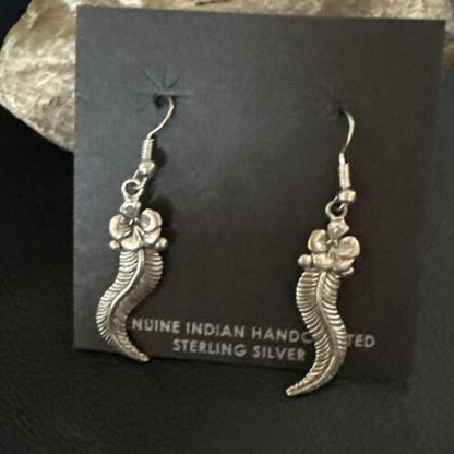 Navajo Sterling Silver Leaf Feather Earrings | Authentic Native American Handmade | 16971