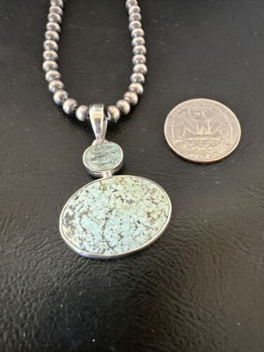 Navajo Dry Creek Turquoise Topaz Pendant Necklace | Sterling Silver | Authentic Native American Handmade | 16438