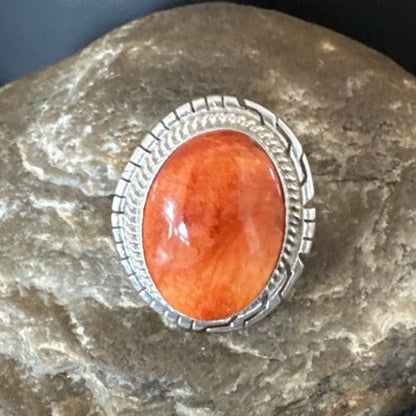 Women's Orange Spiny Oyster Ring | Navajo Sterling Silver | Sz 6.5 | Native American Handmade | 16031