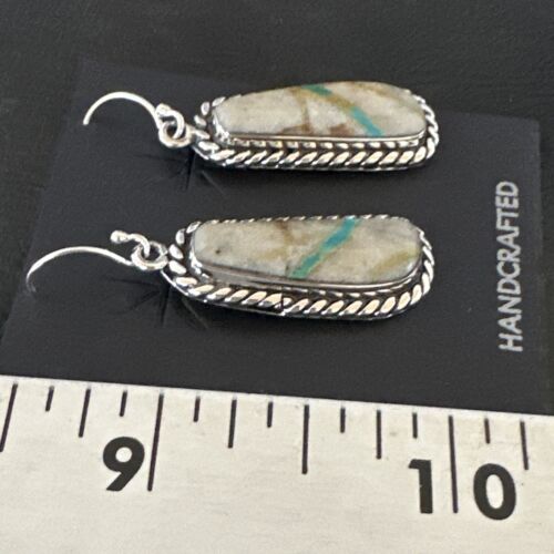 Women's Blue Boulder Turquoise Dangle Earrings | Navajo Sterling Silver | Authentic Native American Handmade | 16501